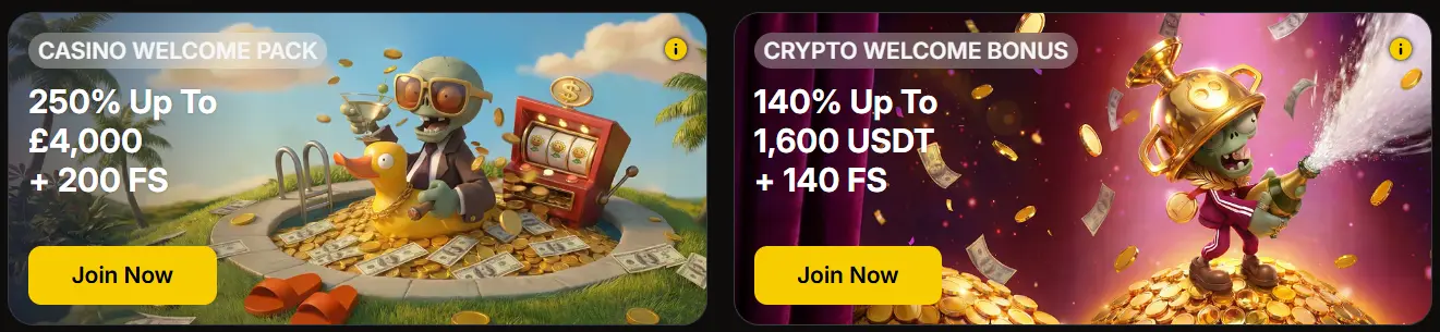 Zombillion Casino — Casino Welcome Pack 250% up to £4,000 + 200 FS, reloads, cashback and tournaments